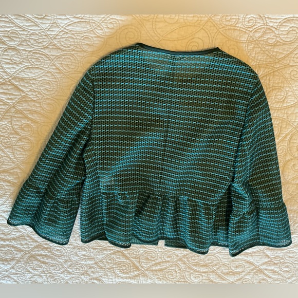 AKRIS PUNTO Striped Mesh Bell Sleeve Green and Blue Jacket women’s size 14 - Picture 7 of 15